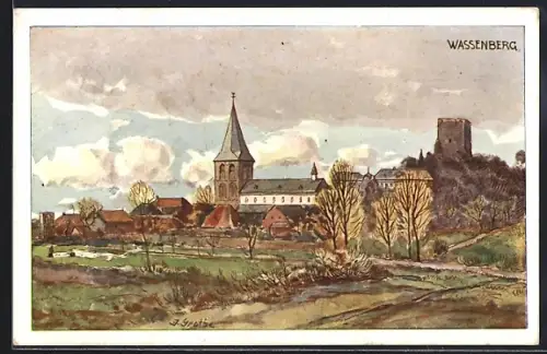 Künstler-AK Wassenberg, Kirche, Burg