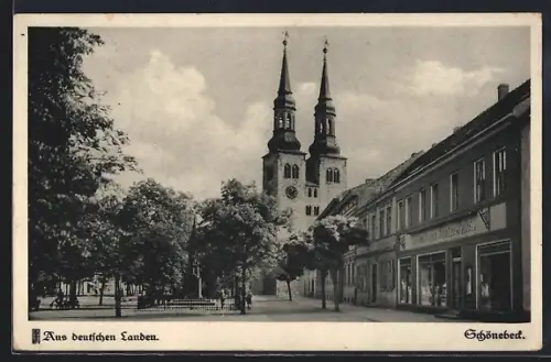 AK Schönebeck / Elbe, St. Jacobi Kirche, Strassenzug