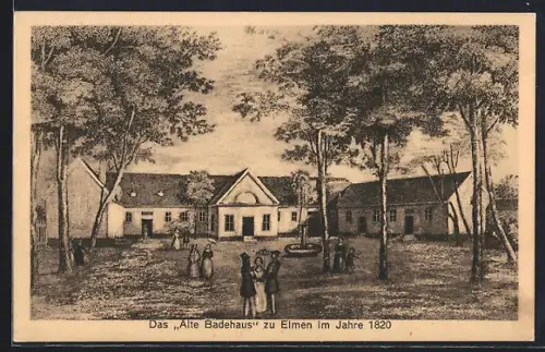 Künstler-AK Bad Salzelmen, Altes Badehaus, Ansicht von 1820, Jubiläum 700 Jahre Stadt, 125 Jahre Solbad 1927