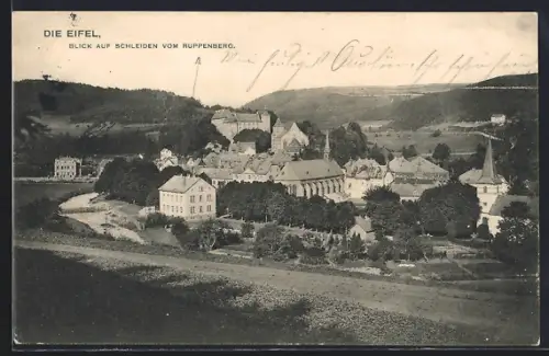AK Schleiden, Blick vom Ruppenberg, Stadtansicht, Schloss, Kirche
