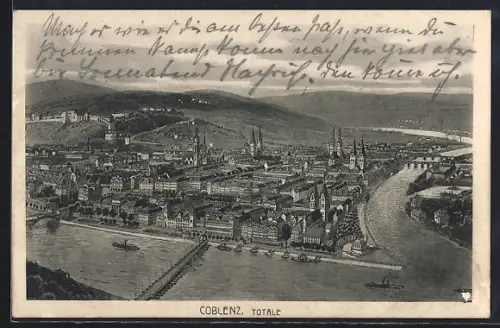AK Coblenz, Totale, Hotel-Restaurant Zum Kronprinzen, Bes. Ernst Springer