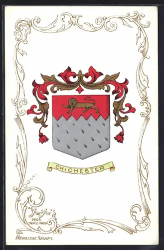 AK Chichester, Wappen, Löwe auf rotem Grund
