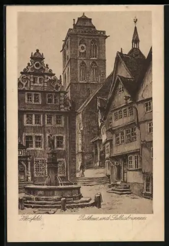 Künstler-AK Hersfeld, Rathaus und Lullusbrunnen