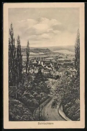 AK Schlüchtern, Stadtansicht mit Kirche und Landschaft