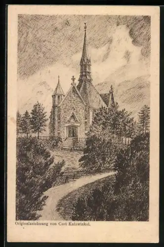 Künstler-AK Niedermühlen, Mariahilf-Kapelle