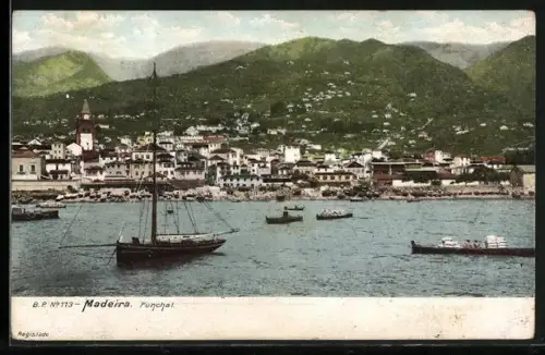 AK Funchal /Madeira, Ortspanorama vom Wasser aus