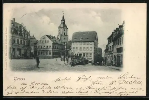 AK Meerane, Marktplatz, Kirche