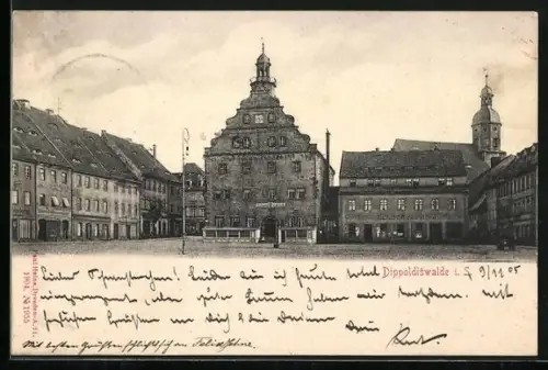 AK Dippoldiswalde i. S., Rathaus, Marktplatz, Kirche