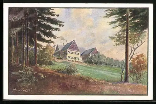 Künstler-AK Unterlöwenhain bei Lauenstein i. Erzgeb., Schülerheim der Dresdner Kaufmannschaft, Handelslehranstalt