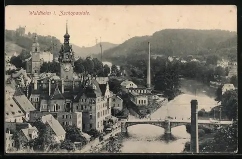 AK Waldheim / Sachsen, Zschopau, Rathaus, Kirche, Brücke