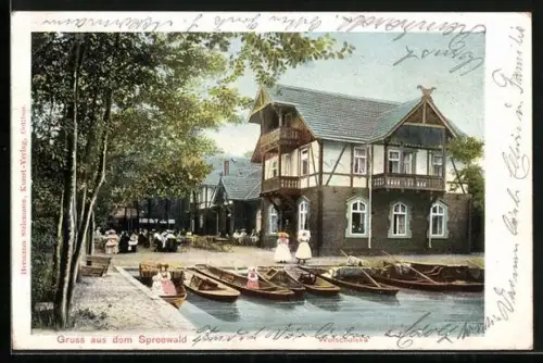 AK Lübbenau im Spreewald, Gasthaus Wotschofska, Boote