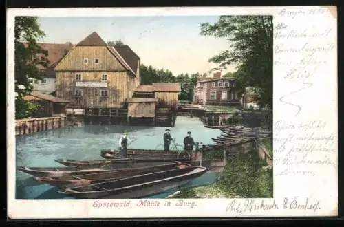 AK Burg /Spreewald, Mühle, Kähne