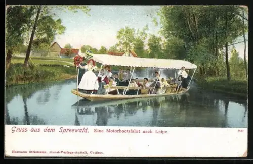 AK Spreewald, Motorbootsfahrt nach Leipe