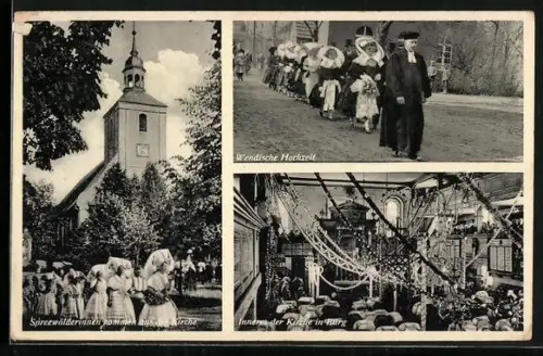 AK Burg / Spreewald, Kirche, wendische Hochzeit, Inneres der Kirche
