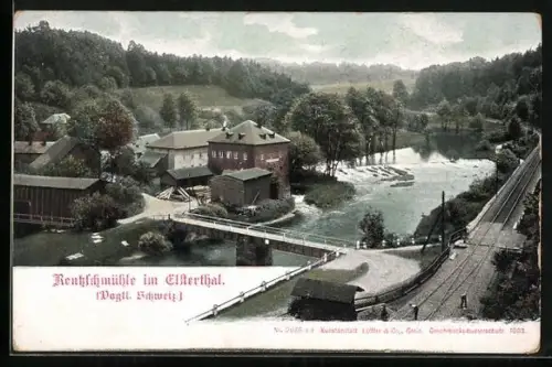 AK Rentzschmühle im Elsterthal, Mühle, Fluss, Brücke
