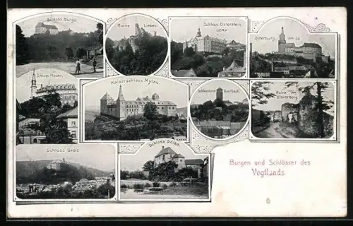 AK Plauen /Vogtland, Burgen und Schlösser, Schloss Plauen, Burgk, Greiz, Kaiser-Schloss Mylau
