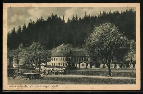 AK Rautenkranz /Jägersgrün, Gasthof Frischhütte, Inh. E. Fechner, Fernruf Amt Jägersgrün 39