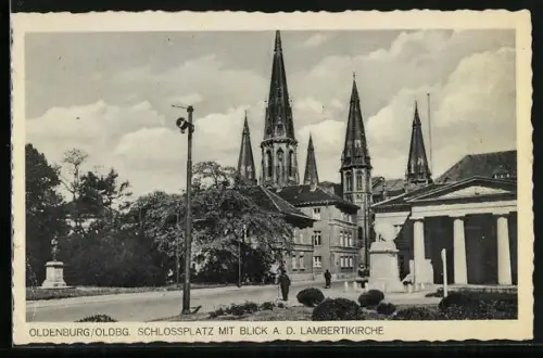 AK Oldenburg /Oldbg., Schlossplatz, Blick auf Lambertikirche