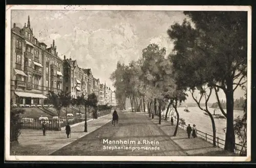 Künstler-AK Mannheim a. Rhein, Stephanienpromenade