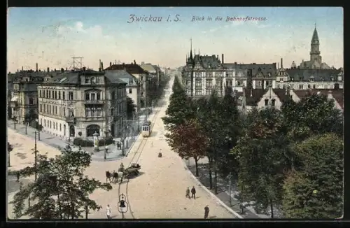 AK Zwickau i. S., Blick in die Bahnhofstrasse