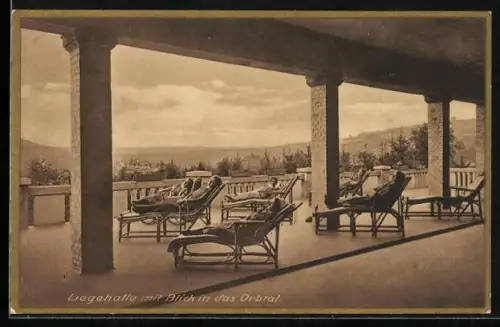AK Bad Orb a. Spessart, Spessart-Sanatorium, Liegehalle mit Blick in das Orbtal