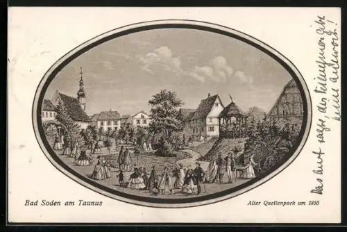 Künstler-AK Bad Soden am Taunus, Alter Quellenpark um 1850