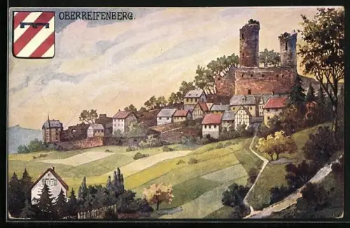 Künstler-AK Oberreifenberg, Burg Reifenberg, Wappen