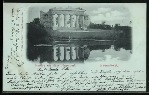 Mondschein-AK Braunschweig, Partie aus dem Bürgerpark