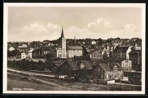 AK Wilkau-Hasslau, Stadtansicht mit Kirche