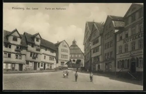 AK Homberg /Cassel, Partie am Marktplatz, Apotheke, Fachwerkhäuser