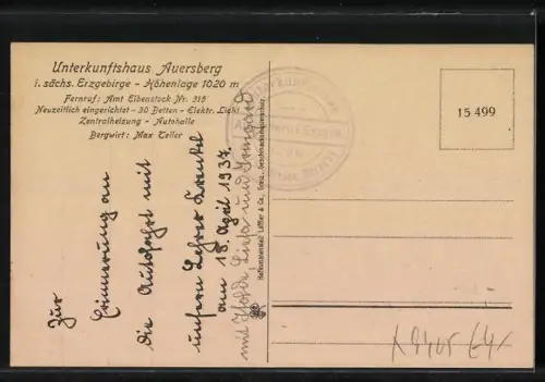AK Auersberg /Erzgebirge, Unterkunftshaus und Aussichtsturm