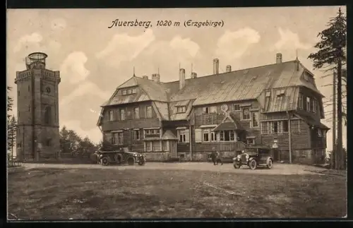 AK Auersberg /Erzgebirge, Unterkunftshaus, Aussichtsturm, Bergwirt Max Zeller