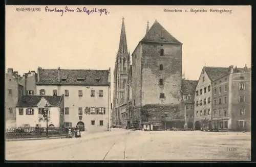 AK Regensburg, Römerturm, Bayrische Herzogsburg