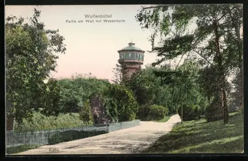 AK Wolfenbüttel, Partie am Wall mit Wasserturm