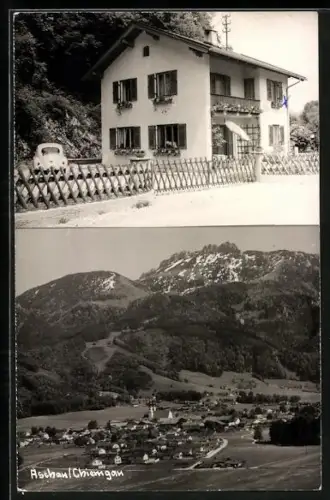 Foto-AK Aschau /Chiemgau, Ortsansicht, Wohnhaus, Berge