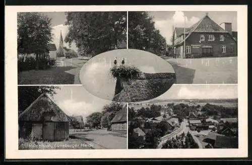 AK Ramelsloh /Lüneburger Heide, Kirche, Gasthaus, Dorfansicht