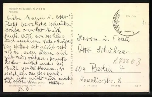 AK Guben, Strassenecke mit Postamt