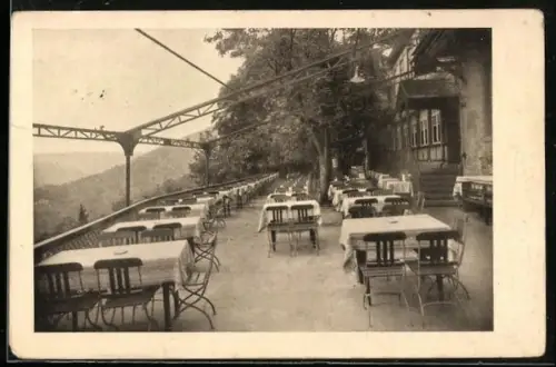 AK Heidelberg, Restaurant Molkenkur, Nordterrasse, Blick auf das Gebirge