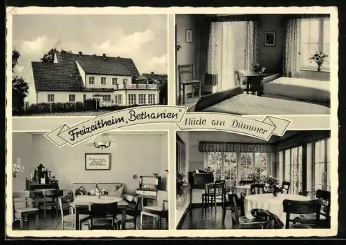 AK Hüde am Dümmer, Freizeitheim Bethanien, Gebäude, Innenansichten, Speisesaal, Gästezimmer