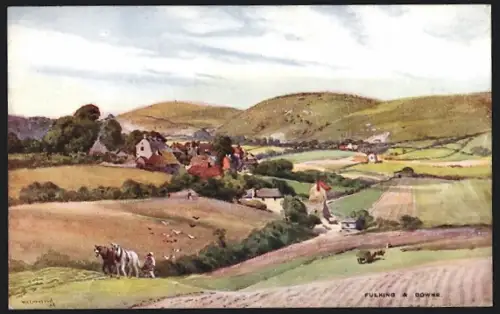 Künstler-AK Fulking, Panorama with Downs