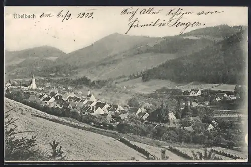 AK Übelbach, Gesamtansicht mit Bergpanorama aus der Vogelschau