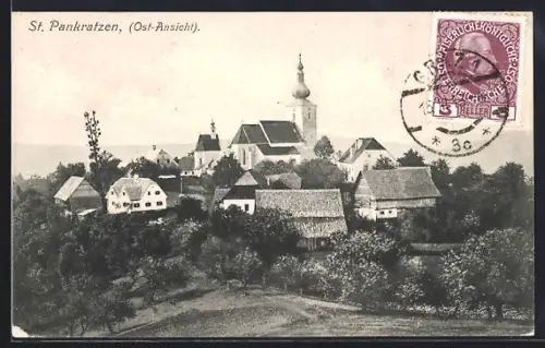AK Gratwein-Strassengel, St. Pankrazen, Ost-Ortsansicht mit Kirche