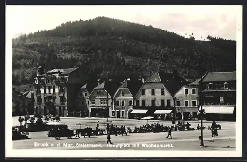 AK Bruck a. Mur, Hauptplatz mit Wochenmarkt