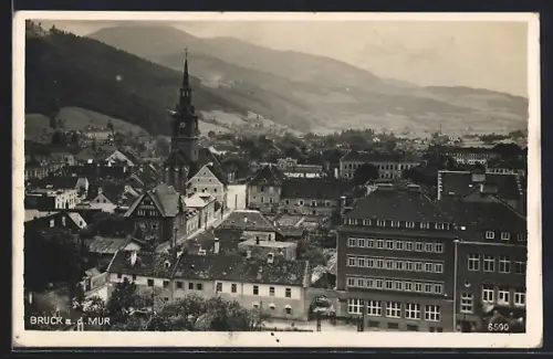 AK Bruck a. d. Mur, Totalansicht mit Fernblick aus der Vogelschau