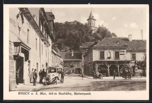 AK Bruck a. d. Mur, Schlossberg mit Cafe Fogler, Hotel Bauer