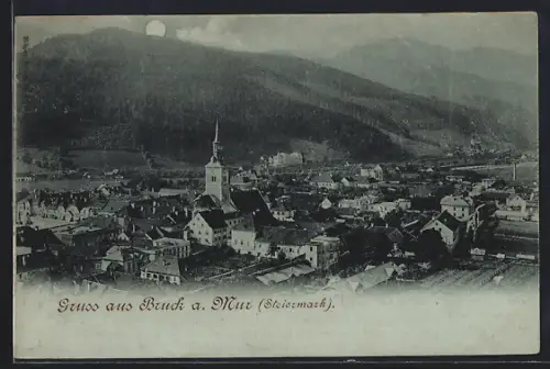 AK Bruck a. M., Ortspartie mit Kirche aus der Vogelschau