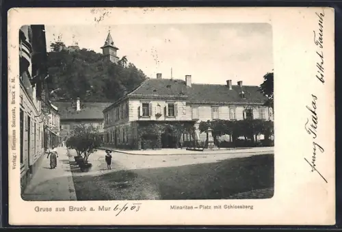 AK Bruck a.d. Mur, Minoriten-Platz mit Schlossberg
