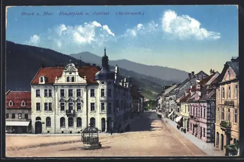 AK Bruck a. Mur, Hauptplatz und Postamt
