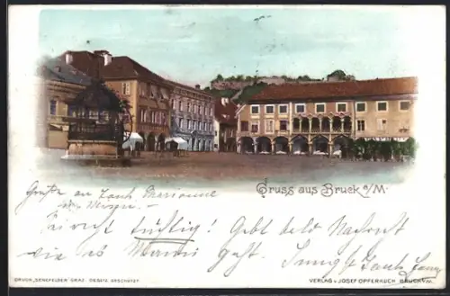 AK Bruck a. d. Mur, Marktplatz mit Pavillon