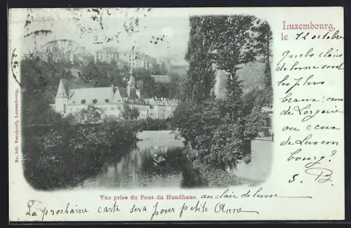 Mondschein-AK Luxembourg, Vue prise du Pont du Hundhaus